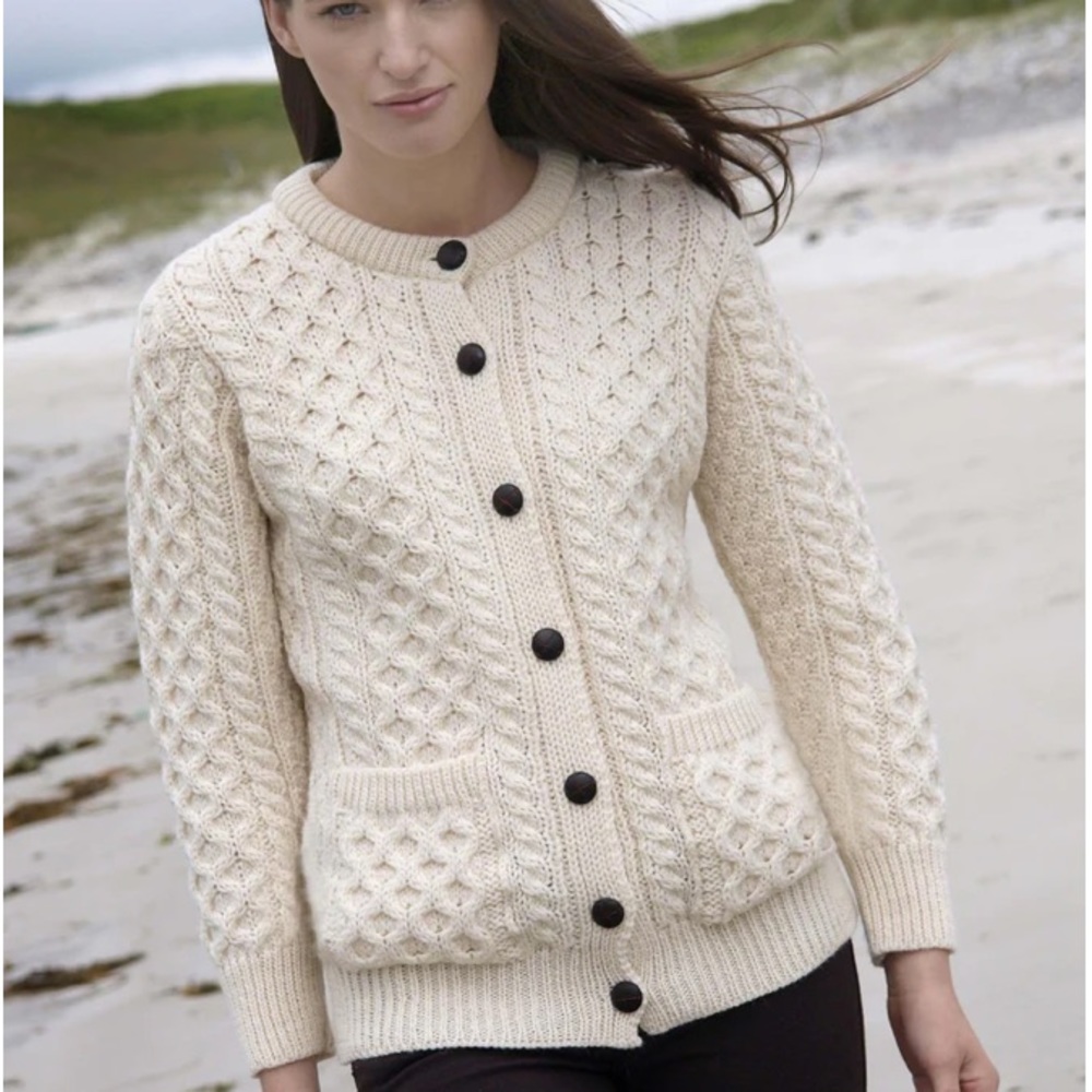 Blarney Woollen Mills Women's Aran Curragh Traditional Lumber Cardigan Sz S
